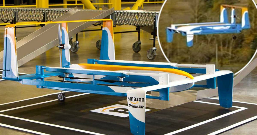 Besides the Amazon One,  the delivery company giant has rolled out its Prime Air drone for remote shipping. Image Credit: Mirror