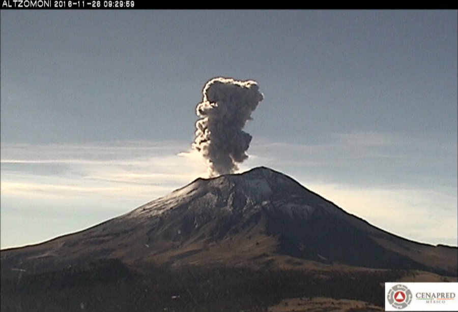 Since Friday, the Popocatépetl volcano recorded 129 exhalations including steam and gas emission. Photo credit: CENAPRED