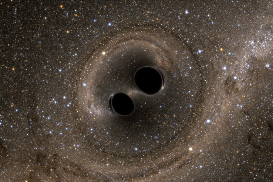 A gravitational wave is a ripple in spacetime caused by the collision of two or more black holes. Photo credit: Simulating eXtreme Spacetimes / The Physics Mill