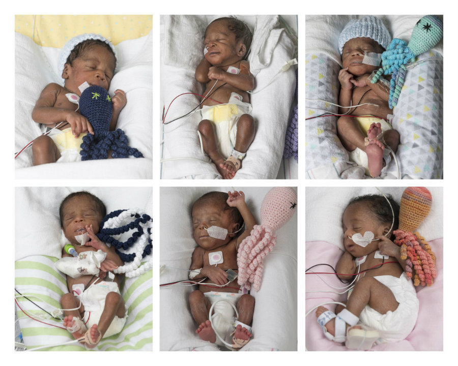 Ajibola gave birth to sextuplets on May 11 at a Richmond hospital. Image credit: Allen Jones / VCU Medical Center / The Virginian-Pilot