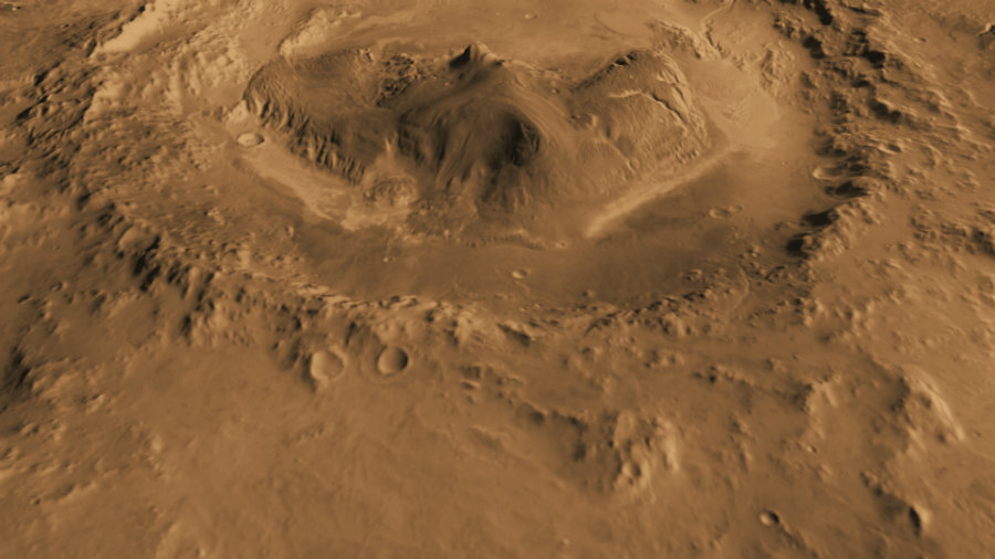 Researchers discovered that the Gale Crater on Mars once harbored a lake, in which life could have thrived. Image credit: NASA