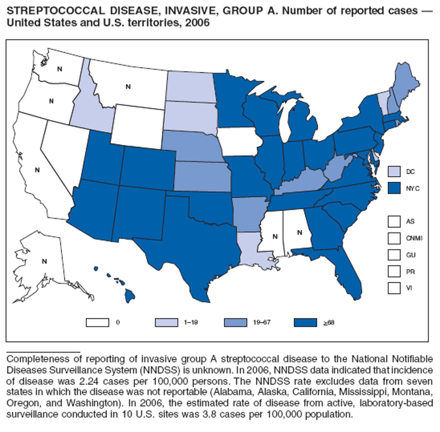 New Hampshire was one of the states with the highest incidence of Strep A infections as of 2006. Image Credit: CDC