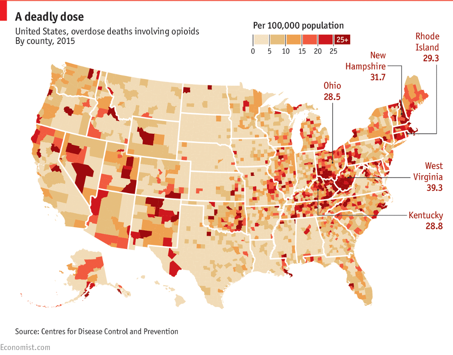 Overdose deaths involving opioids as of 2015. Image Credit: CDC