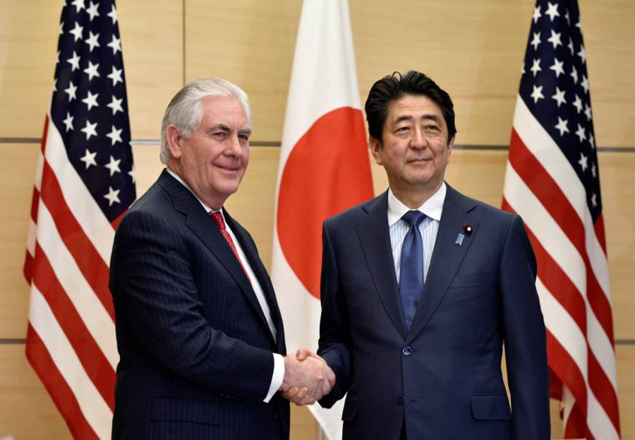 Rex Tillerson meeting with Japanese Prime Minister Shinzo Abe. Image Credit: Japan Times