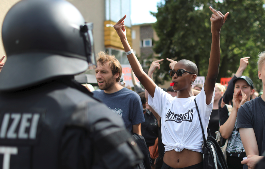 Counter-protesters at Saturday's Neo-Nazi march. Image Credit: Reuters