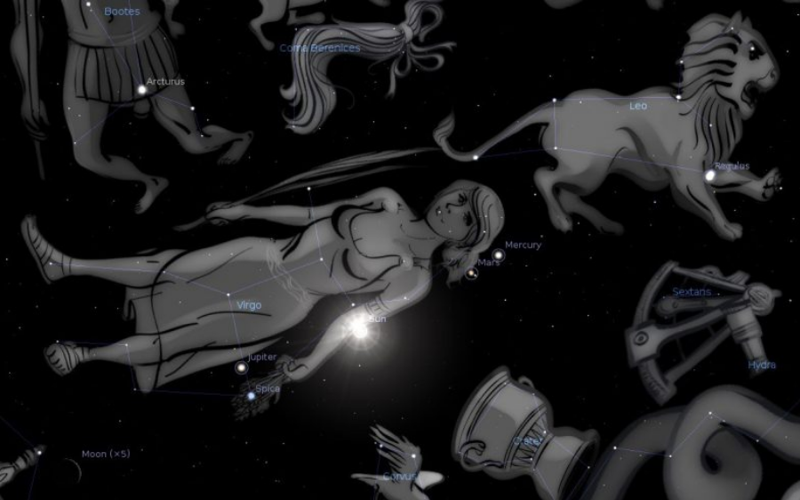 The Virgo constellation, the woman, will soon have the Moon at her feet and the 12 stars of Leo on her head. Image Credit: EarthSky