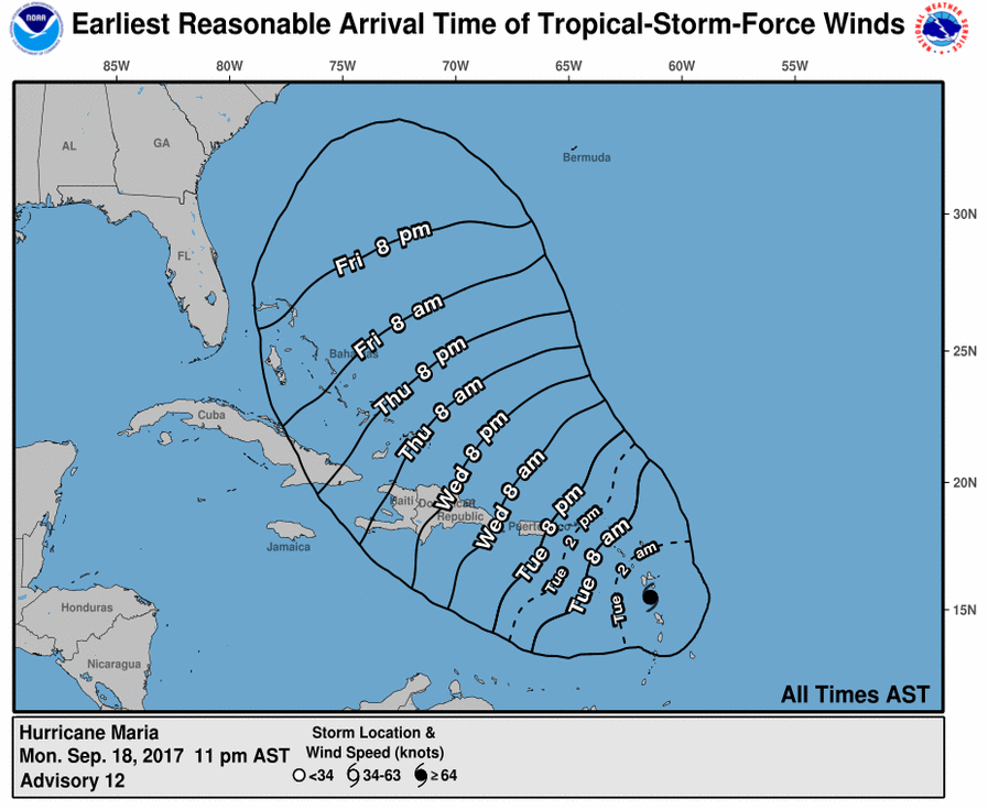 Maria's likely trajectory for this week. Image Credit: NOAA