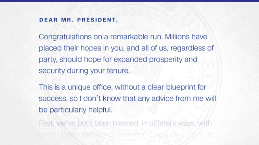 An extract from the letter written by Obama. Image Credit: CNN