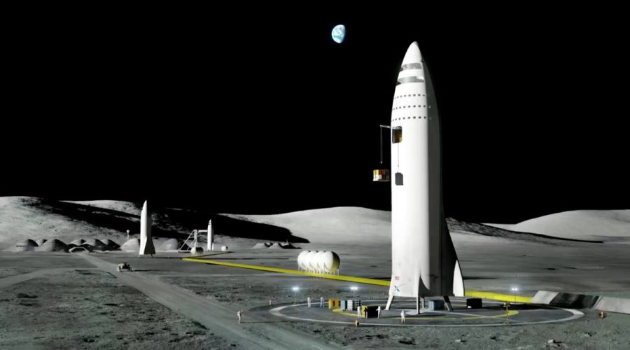 An artist's rendition of Moon Base Alpha with the BFR. Image credit: SpaceX