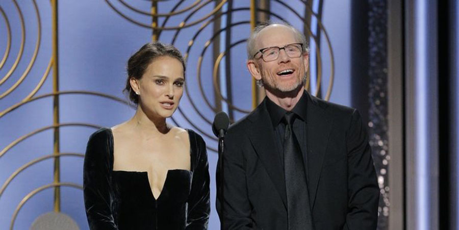 Time's Up and #MeToo movements, Men and women wear black at the Golden Globe 2018, All men nominees, Oprah Winfrey, Natalie Portman